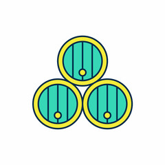 Filled outline Wooden barrel icon isolated on white background. Alcohol barrel, drink container, wooden keg for beer, whiskey, wine. Vector