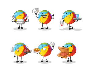 beach ball restaurant group character. cartoon mascot vector