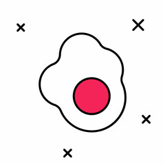 Filled outline Scrambled egg icon isolated on white background. Home cooked food, fried egg, healthy breakfast, omelet icon. Vector