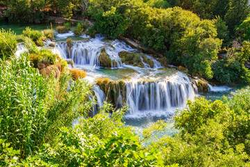 Skradinski buk waterfall in Krka national park, top view, Croatia