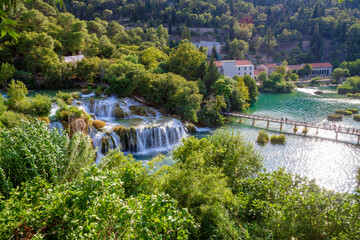 Skradinski buk waterfall in Krka national park, top view, Croatia