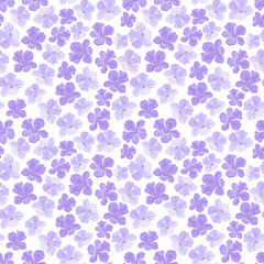 Seamless repeating pattern of purple lavender flowers on a light background, vector illustration.