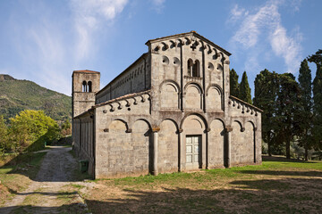 Fototapeta na wymiar Pescia, Pistoia, Tuscany, Italy: the medieval church in the hamlet Castelvecchio, ancient village on the Apennine mountains