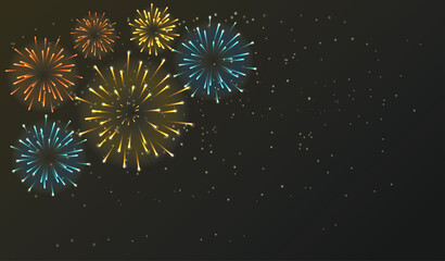 Fireworks shining sparks. Fireworks explosions object for festival background. Celebrate Lighting effect isolated vector illustration.