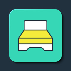 Filled outline Big bed for two or one person icon isolated on blue background. Turquoise square button. Vector