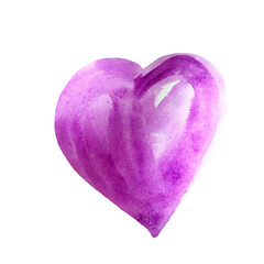 Purple watercolor  heart on a white background