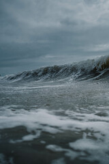 waves crashing on beach, dark, winter waves 