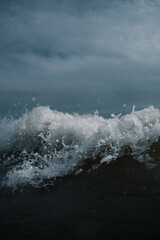 waves crashing on beach, dark, winter waves 