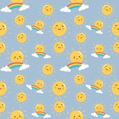 seamless pattern with clouds and sun