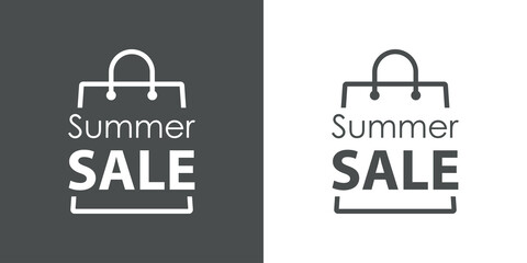 Logotipo con silueta de bolsa de la compra con líneas con texto Summer Sale en fondo gris y fondo blanco