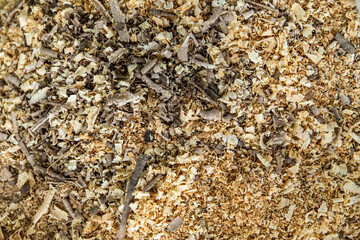 closeup of saw dust or rough wooden chips