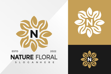 Fototapeta na wymiar Letter N Nature Floral Logo Design Vector illustration template