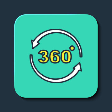 Filled outline 360 degree view icon isolated on blue background. Virtual reality. Angle 360 degree camera. Panorama photo. Turquoise square button. Vector