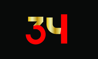 34 Number New Gold Red Elegant Logo