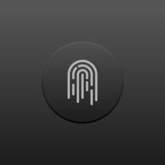 fingerprint sign on black button on black gradient lighting background for digital graphic design element. technology security symbol concept 
