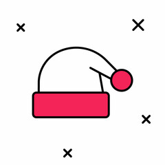 Filled outline Christmas Santa Claus hat icon isolated on white background. Merry Christmas and Happy New Year. Vector