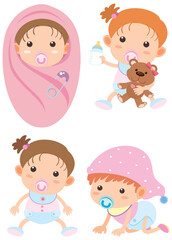 Set of different cute babies isolated