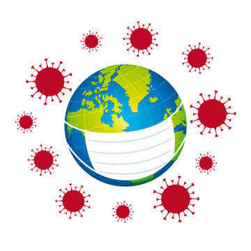 World with surgical mask. Medical protection against 2019-ncov virus. Vector icon.