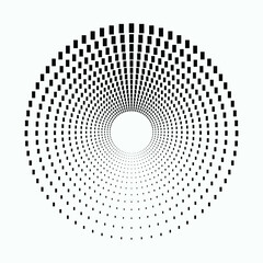 Dotted circular logo. circular concentric dots isolated on the white background. Halftone fabric design.Halftone circle dots texture. Vector design element for various purposes.