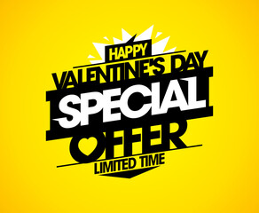 Happy Valentine's day special offer, limited time, vector web banner