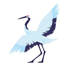 Japanese red crowned crane bird isolated flat vector illustration. Asian wildlife creature, stork, egret, heron design element.