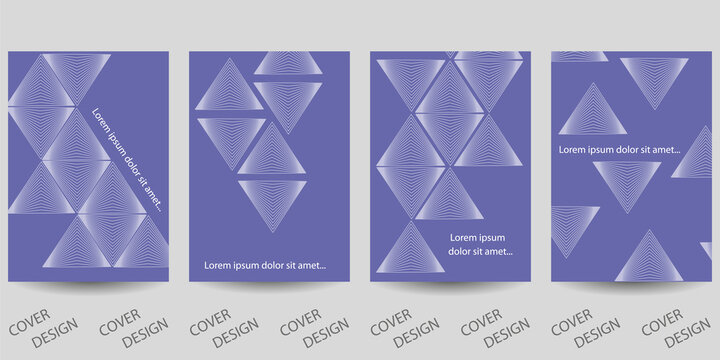 Abstract minimal geometric backgrounds set. Lavender geometric pattern with volumetric triangles. For printing on covers, banners, sales, flyers. Visual distortion effect. Line art.