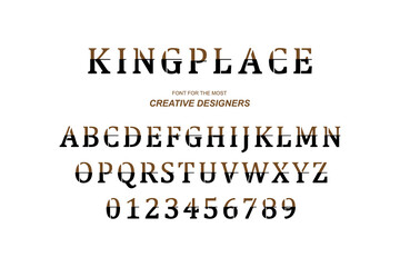 Original vintage royal font. Set of letters and numbers in retro style. Symbols for creative design template. Flat illustration EPS10