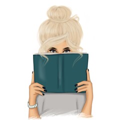 Blonde Woman With Book Isolated Hand Drawn Illustration	