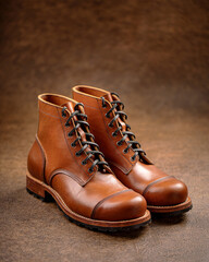 Handcrafted men's brown leather boots 