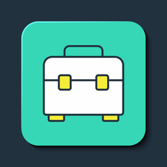 Filled outline Toolbox icon isolated on blue background. Tool box sign. Turquoise square button. Vector