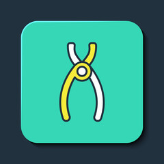 Filled outline Dental pliers icon isolated on blue background. Dental equipment. Turquoise square button. Vector