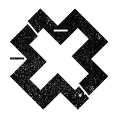 Glitch distorted geometric shape . Minimal art design . Noise destroyed cross logo . Trendy defect error shapes . Glitched x .Broken effect . Distress element . Grunge texture .vector
