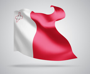 Malta, vector flag with waves and bends waving in the wind on a white background.