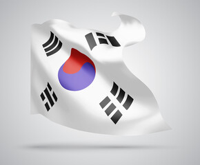 Korea, vector flag with waves and bends waving in the wind on a white background.
