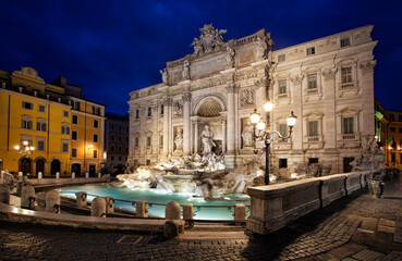 Naklejka na ściany i meble Trevi Fountain (Fontana di Trevi) in the morning light in Rome, Italy. Trevi is most famous fountain of Rome. Architecture and landmark of Rome.
