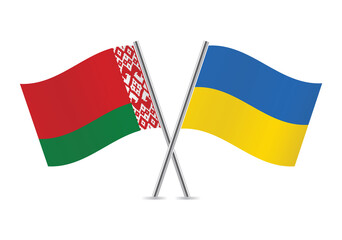 Belarus and Ukraine flags. Belarusian and Ukrainian flags isolated on white background. Vector illustration.