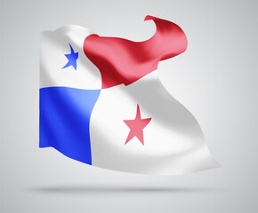 Panama, vector flag with waves and bends waving in the wind on a white background.