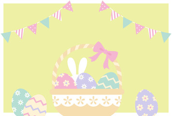vector background with easter eggs and bunny in a basket for banners, cards, flyers, social media wallpapers, etc.