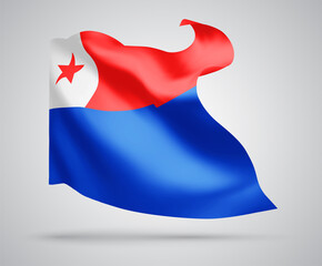 Chile, vector flag with waves and bends waving in the wind on a white background.