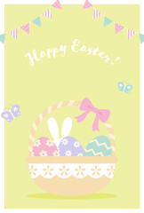 vector background with easter eggs and bunny in a basket for banners, cards, flyers, social media wallpapers, etc.
