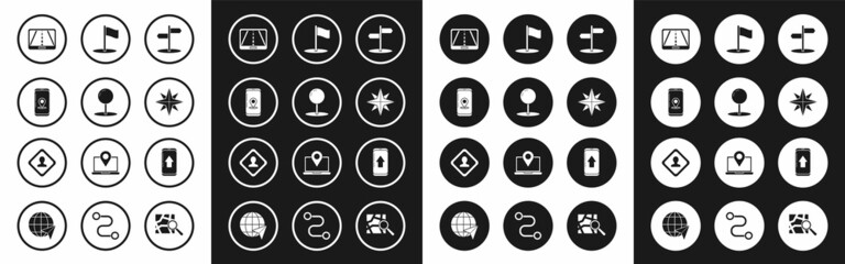 Set Road traffic sign, Push pin, Infographic of city map navigation, Wind rose, Flag, and icon. Vector