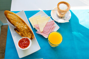 Close-up of Mediterranean breakfast