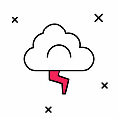 Filled outline Storm icon isolated on white background. Cloud and lightning sign. Weather icon of storm. Vector