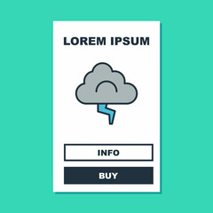 Filled outline Storm icon isolated on turquoise background. Cloud and lightning sign. Weather icon of storm. Vector