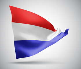 Netherlands, vector flag with waves and bends waving in the wind on a white background.