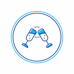 Filled outline Glass of champagne icon isolated on white background. Merry Christmas and Happy New Year. Vector