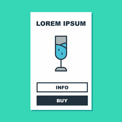 Filled outline Glass of champagne icon isolated on turquoise background. Merry Christmas and Happy New Year. Vector