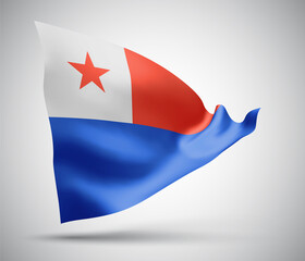 Chile, vector flag with waves and bends waving in the wind on a white background.