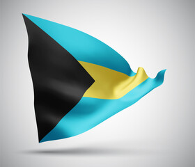 Bahamas, vector flag with waves and bends waving in the wind on a white background.