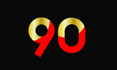 90 Number New Gold Red Elegant Logo